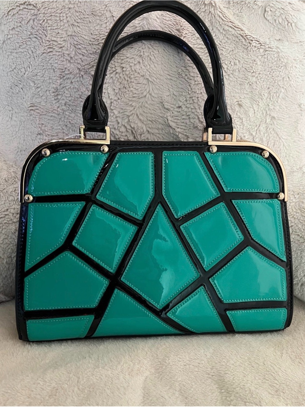 Women’s Teal Patchwork Patent Handbag - Unbranded